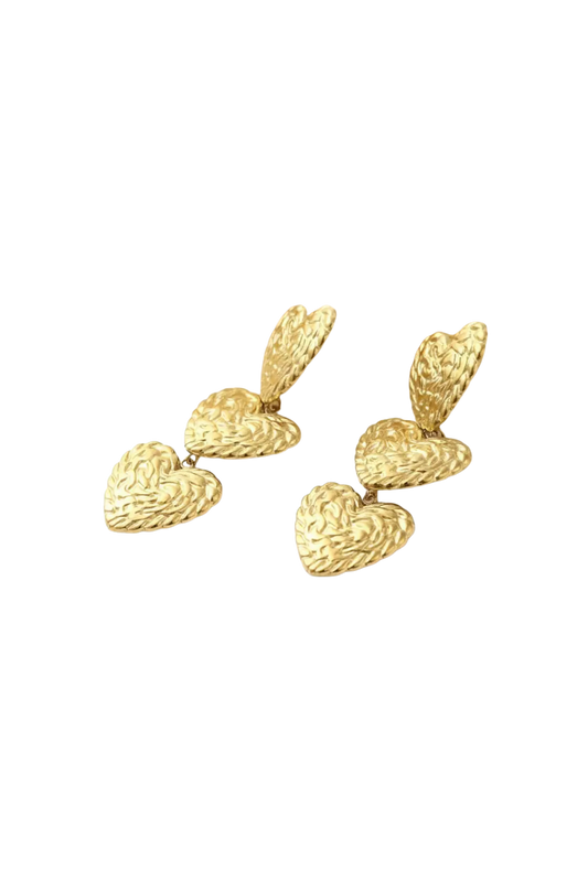 Boucles d’oreilles Amour Guidé – Cœurs dorés texturés