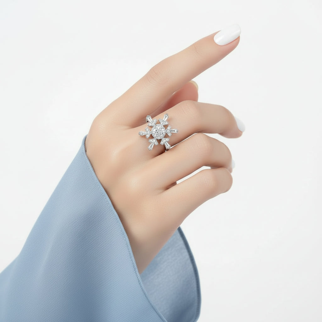 Bague Spinner Flocon Ajustable • Anti-stress • Bijou Aurora