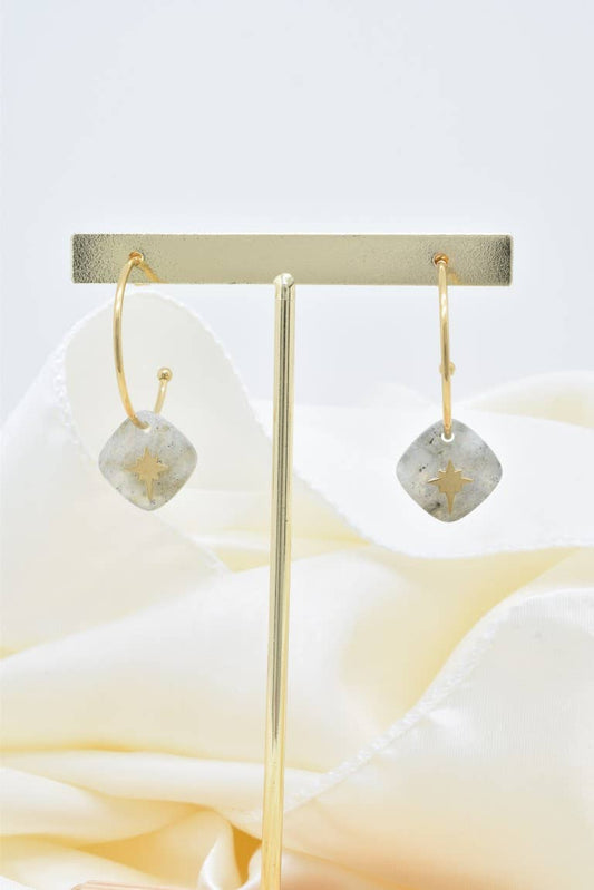 Boucles d’oreilles Aurora – Polarys – Labradorite & Étoile du Nord