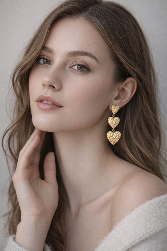 Boucles d’oreilles Amour Guidé – Cœurs dorés texturés