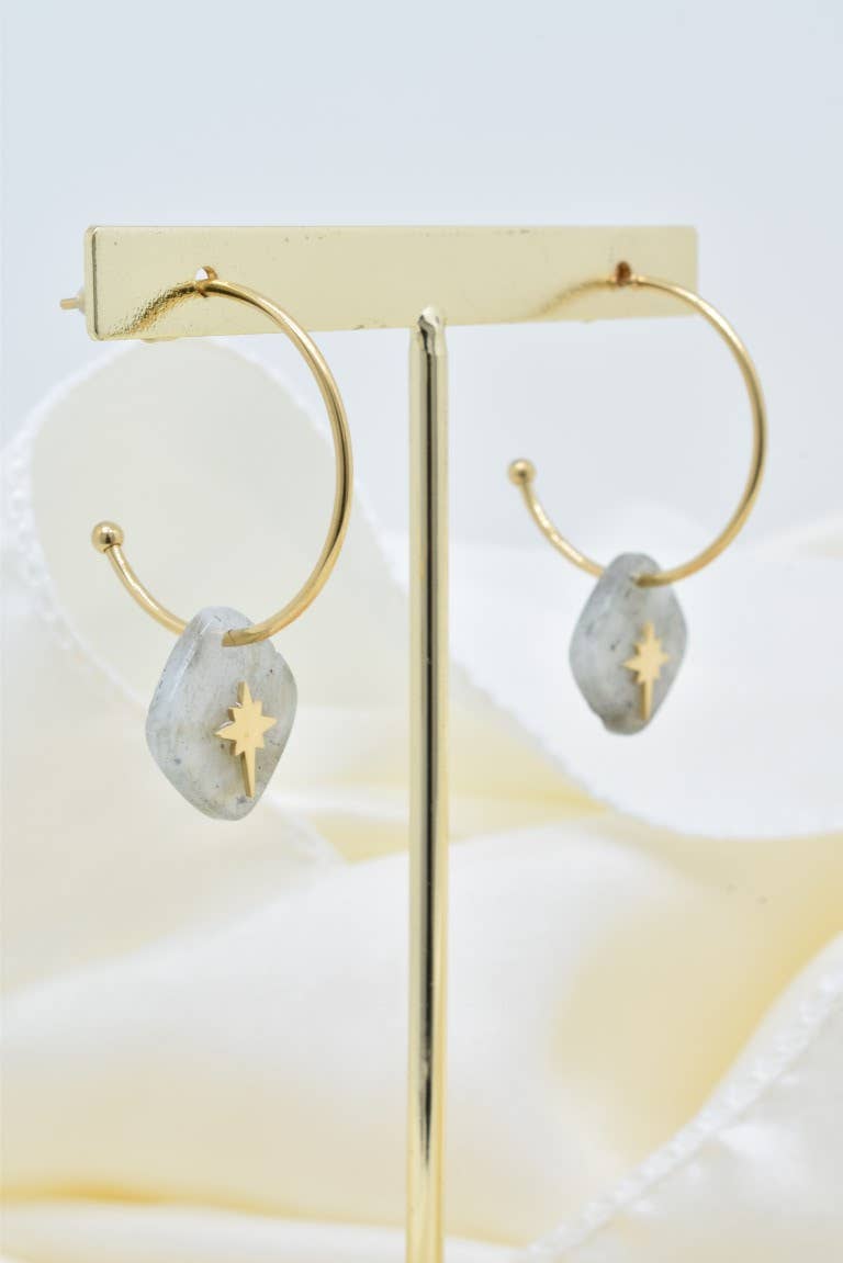 Boucles d’oreilles Aurora – Polarys – Labradorite & Étoile du Nord